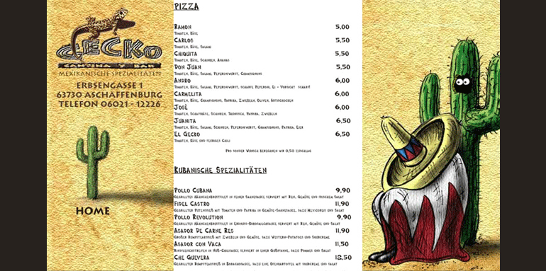 Internetauftritt Gecko Cantina y Bar Aschaffenburg